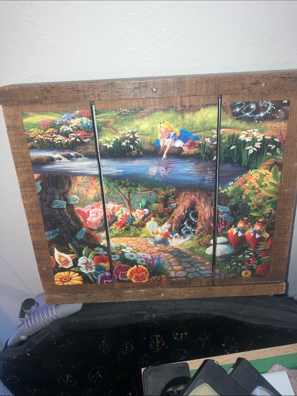 Alice in Wonderland Wood Panel Wall Art - Colorful Storybook Scene